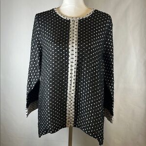 Habitat Lagenlook Geometric Print Long Sleeve Tunic Blouse Art to Wear Size M